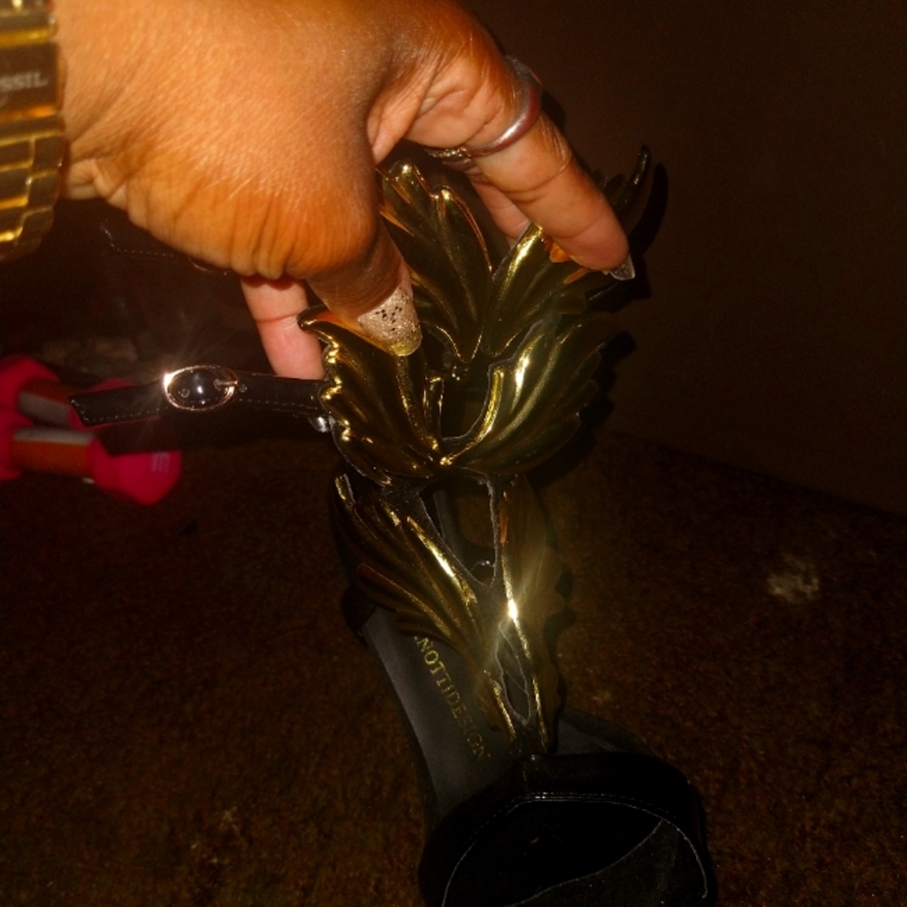 Black and Gold Flower Heels